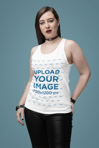 Bella Canvas Tank Top Mockup of a Serious Woman With a Metalhead Style