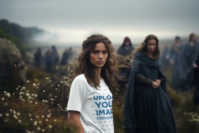 Game of Thrones-Inspired Mockup Featuring an AI-Generated Woman Wearing a T-Shirt m38675