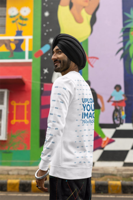 Mockup of a Man with a Turban Wearing a Sweatshirt 