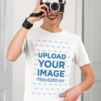 Bella Canvas T-Shirt Video of a Smiling Cropped-Face Woman in a Homemade-Feel Style