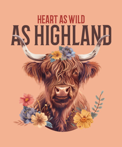 Girly T-Shirt Design Creator Featuring a Highland Cow Theme