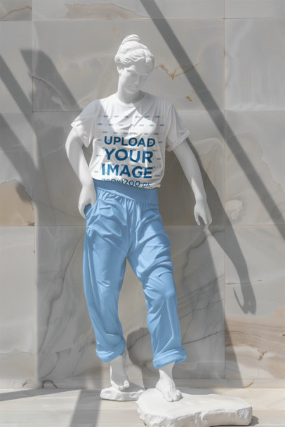 AI-Created Mockup of a Female Statue Wearing a Crewneck Tee