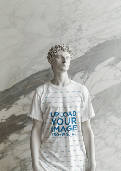 Mockup of an AI-Generated Statue Dressed in a Crewneck T-Shirt