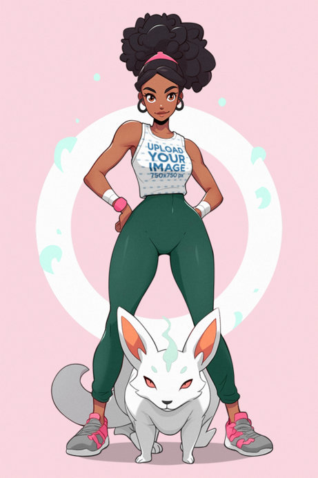 Tank Top Mockup of an Illustrated Woman Inspired by a Pokemon Character