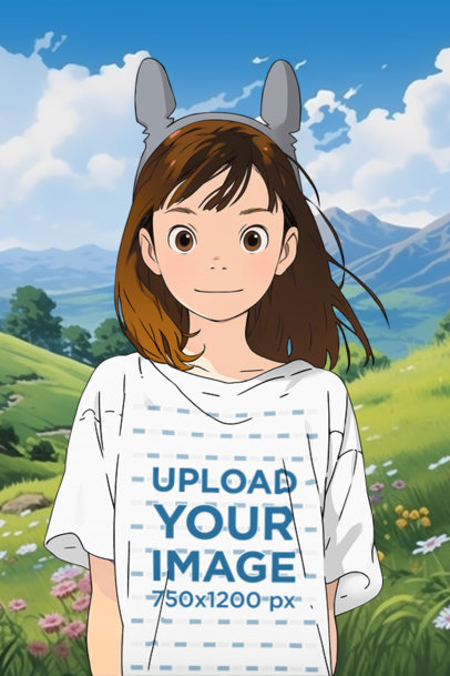 Ghibli-Inspired Mockup Featuring an AI-Created Teenage Girl Graphic Wearing a T-Shirt