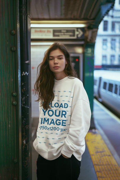 Mockup of an AI-Created Woman Standing at a Subway Station