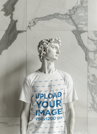 AI-Generated Mockup of a Marble Statue Dressed in a Crewneck Tee
