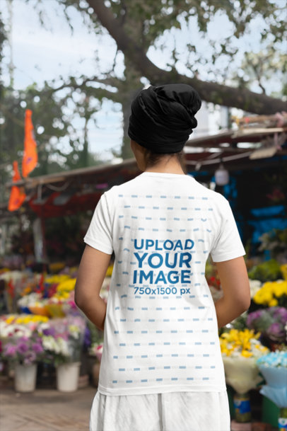 Back-View Scott International T-Shirt Mockup Featuring a Woman with a Turban m38679