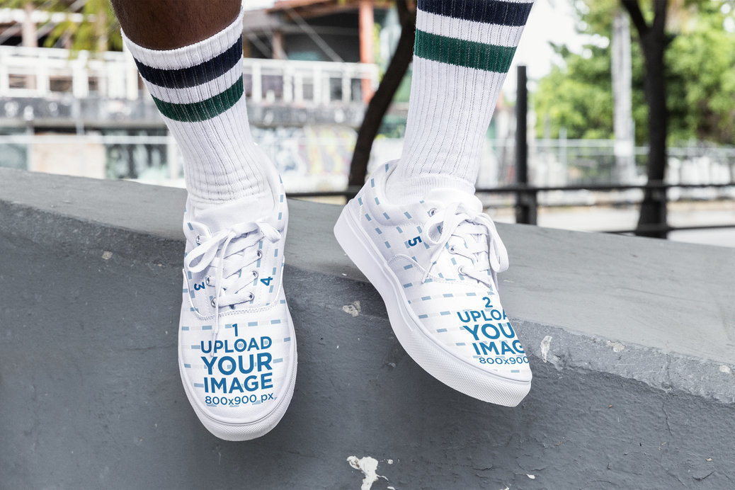 Mockup Featuring a Man Wearing Low Lace-Up Sneakers