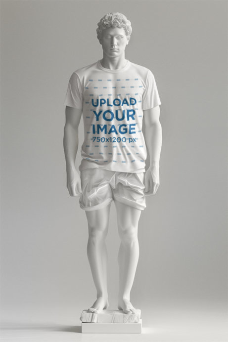Mockup of an AI-Created Marble Statue Wearing a Round-Neck T-Shirt