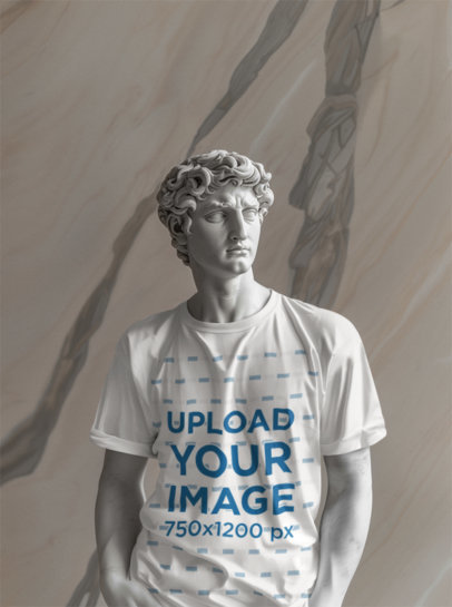 Mockup of an AI-Generated Marble Statue Dressed in a Round-Neck T-Shirt