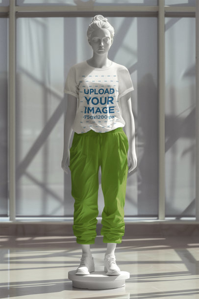 Mockup of an AI-Created Statue of a Woman Wearing a Round-Neck Tee