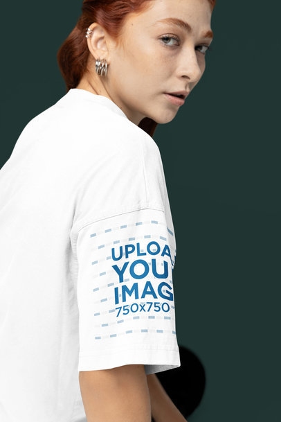 T-Shirt Sleeve Mockup of a Serious Woman Posing Against a Colorful Background m38937
