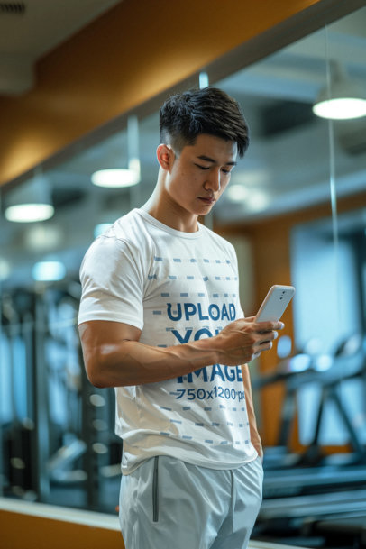 AI-Created Mockup of a Man Wearing a Crewneck T-Shirt in a Fitness Center m38868