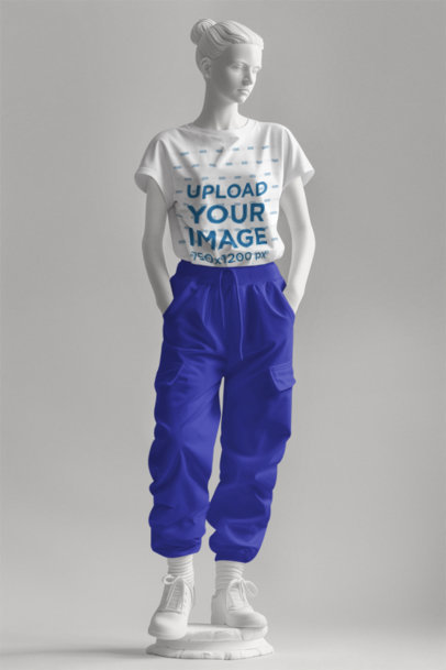 Mockup of an AI-Created Female Statue Wearing a Crewneck T-Shirt