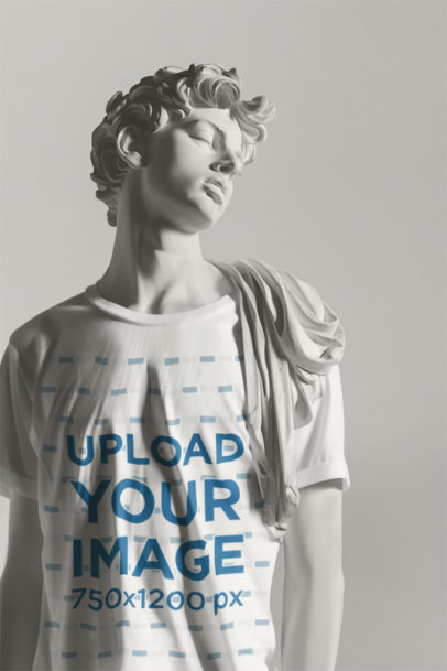 AI-Generated Mockup of a Marble Statue Dressed in a Round-Neck T-Shirt