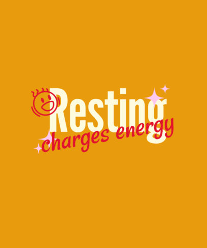 T-Shirt Design Template with a Cartoonish Face and an Energy-Recharge Quote