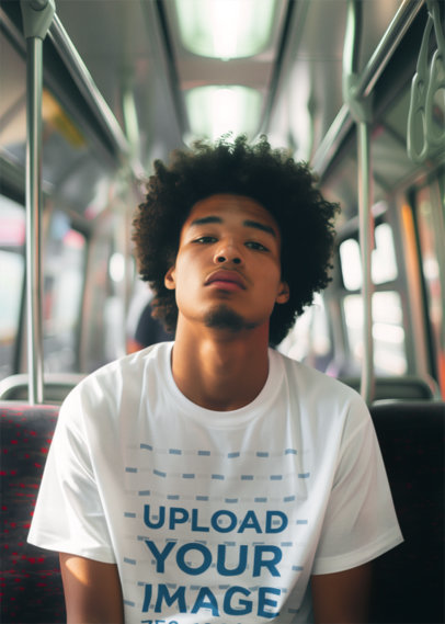 AI-Generated Mockup of a Man with an Afro Hairstyle Riding the Subway