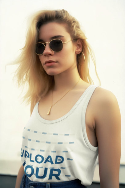 AI-Generated Mockup of a Woman Wearing Dark Sunglasses and a Tank Top