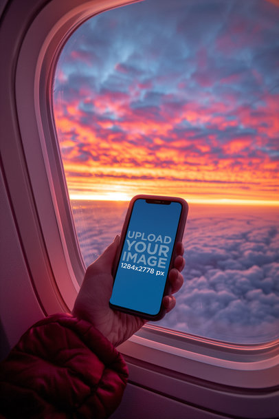 iPhone 12 Pro Mockup of a Person Taking a Picture of the Sky from a Plane  m38887
