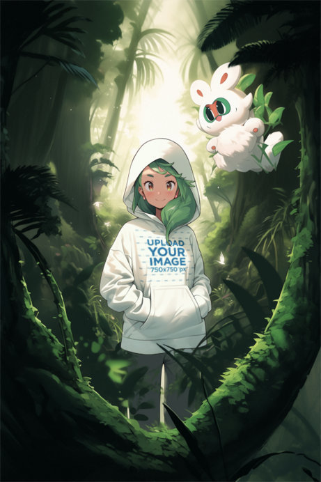 Hoodie Mockup Featuring an AI-Generated Young Woman Illustration With a Fantasy Pet