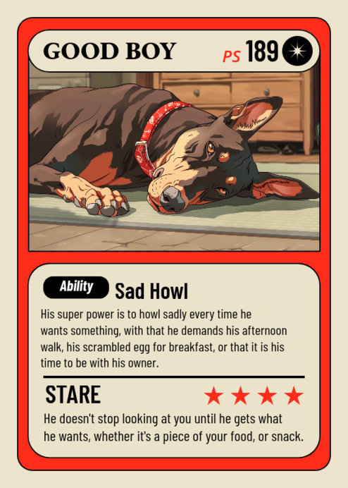 Trading Card Design Maker Featuring an Illustrated Dog with His Top Abilities