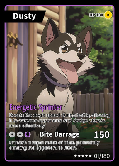 Trading Card Design Maker Featuring a Happy Dog with Energetic Abilities ed6989