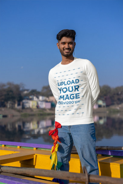 Sweatshirt Mockup Featuring a Bearded Man Wearing Colorful Bows for Gay Pride m39102