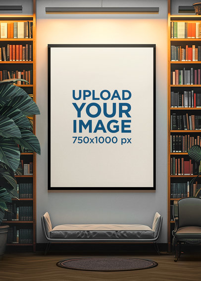 AI-Created Mockup of an Art Print Hanging in a Public Library  m38947