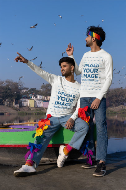 Crewneck Sweatshirt Mockup Featuring Two Men Celebrating Gay Pride Month m39272