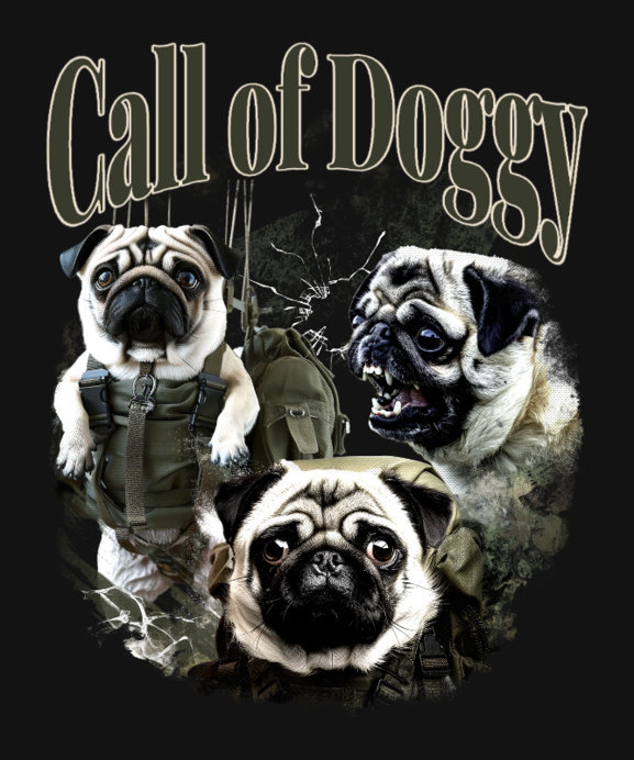 T-Shirt Design Creator With Funny Pugs Graphics Inspired by a Shooters Game