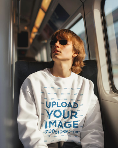 Sweatshirt Mockup of an AI-Created Man Riding the Subway
