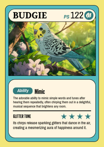 Trading Card Template Inspired by a Retro Anime Featuring an Illustrated Bird