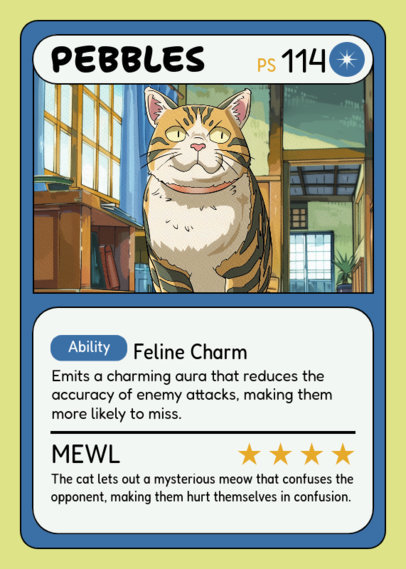 Trading Card Creator Featuring a Funny Cat Illustration with Feline Abilities