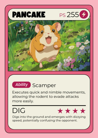 Trading Card Maker Featuring a Happy Rodent with a Retro Anime Aesthetic