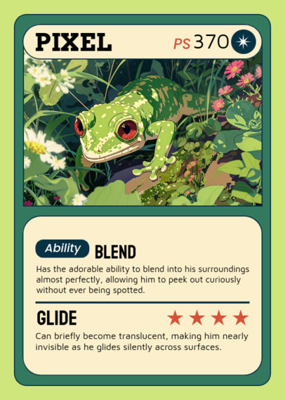 Trading Card Generator Featuring an Illustrated Frog Inspired by a Retro Anime Aesthetic