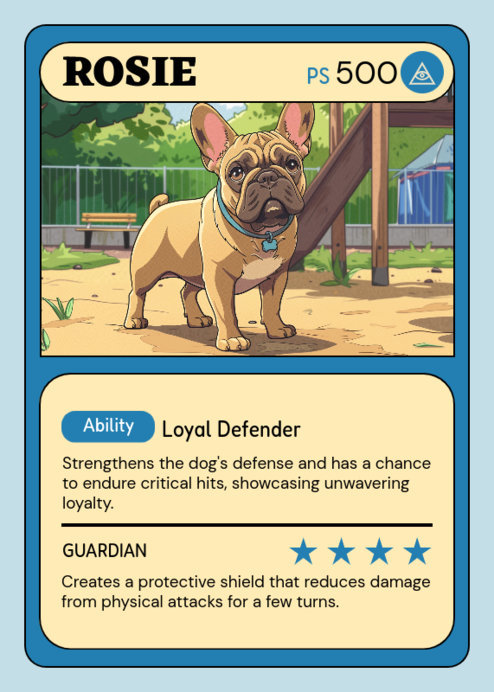 Trading Card Creator Featuring a Cute Puppy with Loyal Defender Abilities