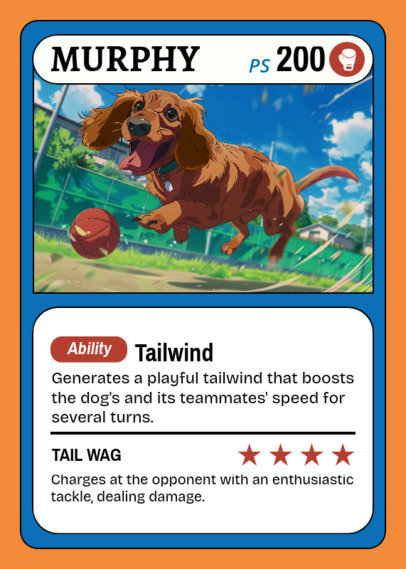 Trading Card Template Featuring a Playful Dog Illustration Inspired by a Retro Anime