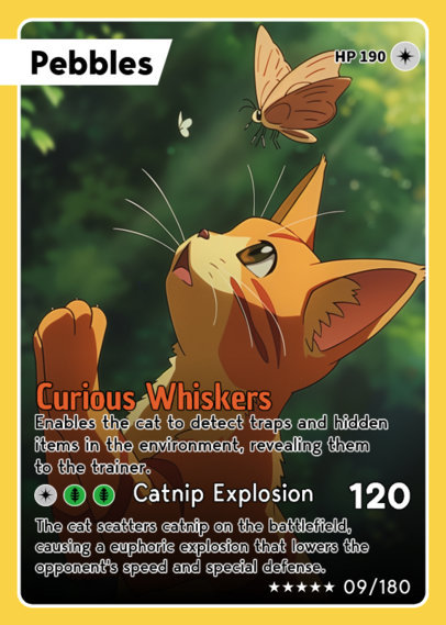 Trading Card Design Maker Featuring a Cat with Curiosity Powers
