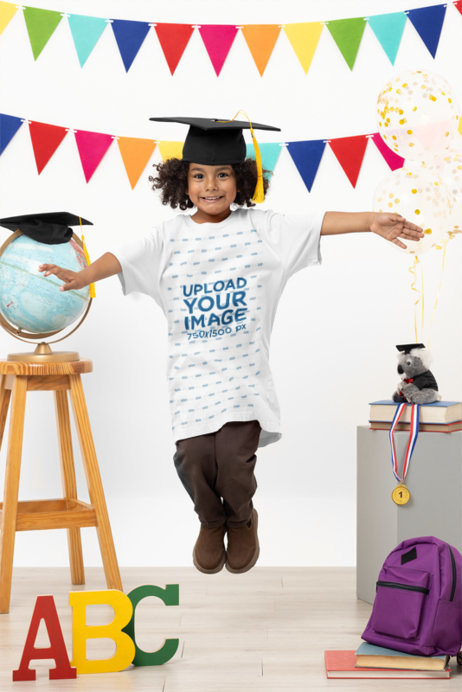 Placeit Bella Canvas T Shirt Mockup of a Joyful Boy Jumping in a