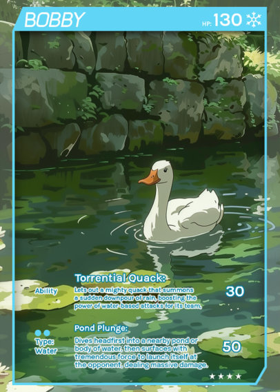Trading Card Design Maker with an Illustrated Duck Inspired by a Retro Anime