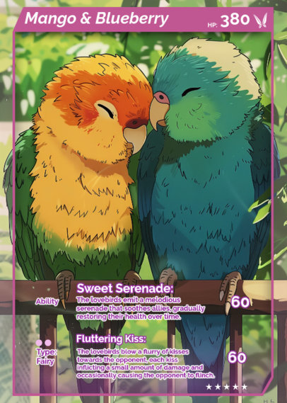 Trading Card Design Maker with Cute Birds and Sweet Abilities
