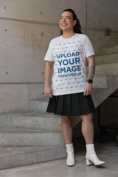 Bella Canvas Tee Mockup Featuring a Happy Tattooed Person Wearing a Skirt and Boots