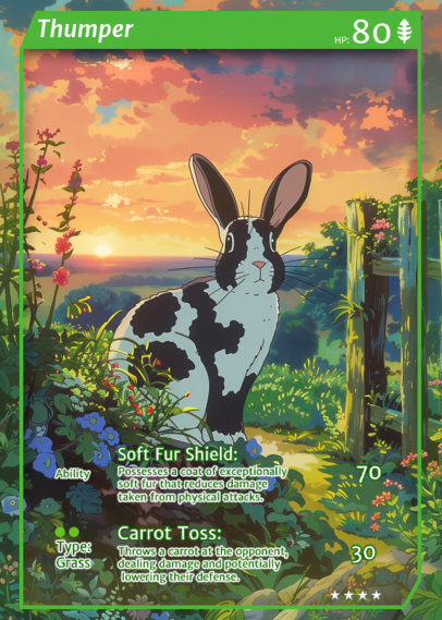 Trading Card Design Creator Featuring an Illustrated Rabbit with Funny Abilities