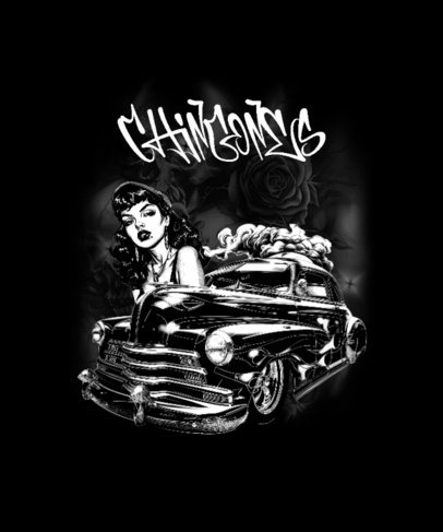 Chicano-Style T-Shirt Design Generator with a Vintage Automobile with a Woman 6424b