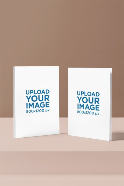 AI-Generated Mockup Featuring Two Greeting Cards Standing on a Colorful Background m38841