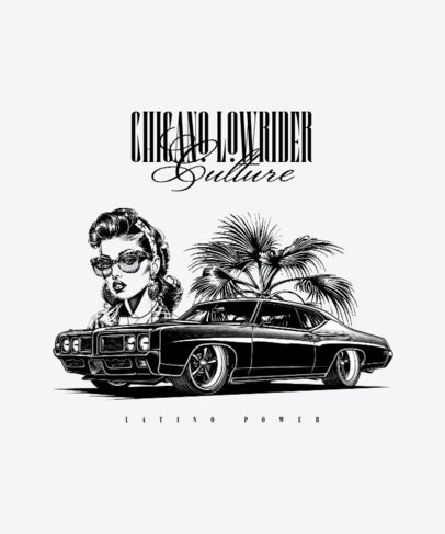 T-Shirt Design Creator with a Chicano Aesthetic Featuring an Illustrated Lowrider 6424c