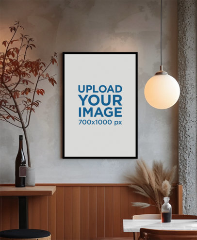 AI-Created Mockup of a Vertical Art Print Placed in a Modern Restaurant