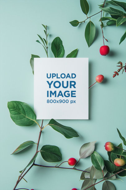 Mockup of an AI-Created Greeting Card Placed Above Some Plants