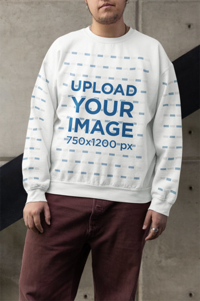  Mockup of a Cropped-Face Person Wearing a Gildan Crewneck Sweatshirt